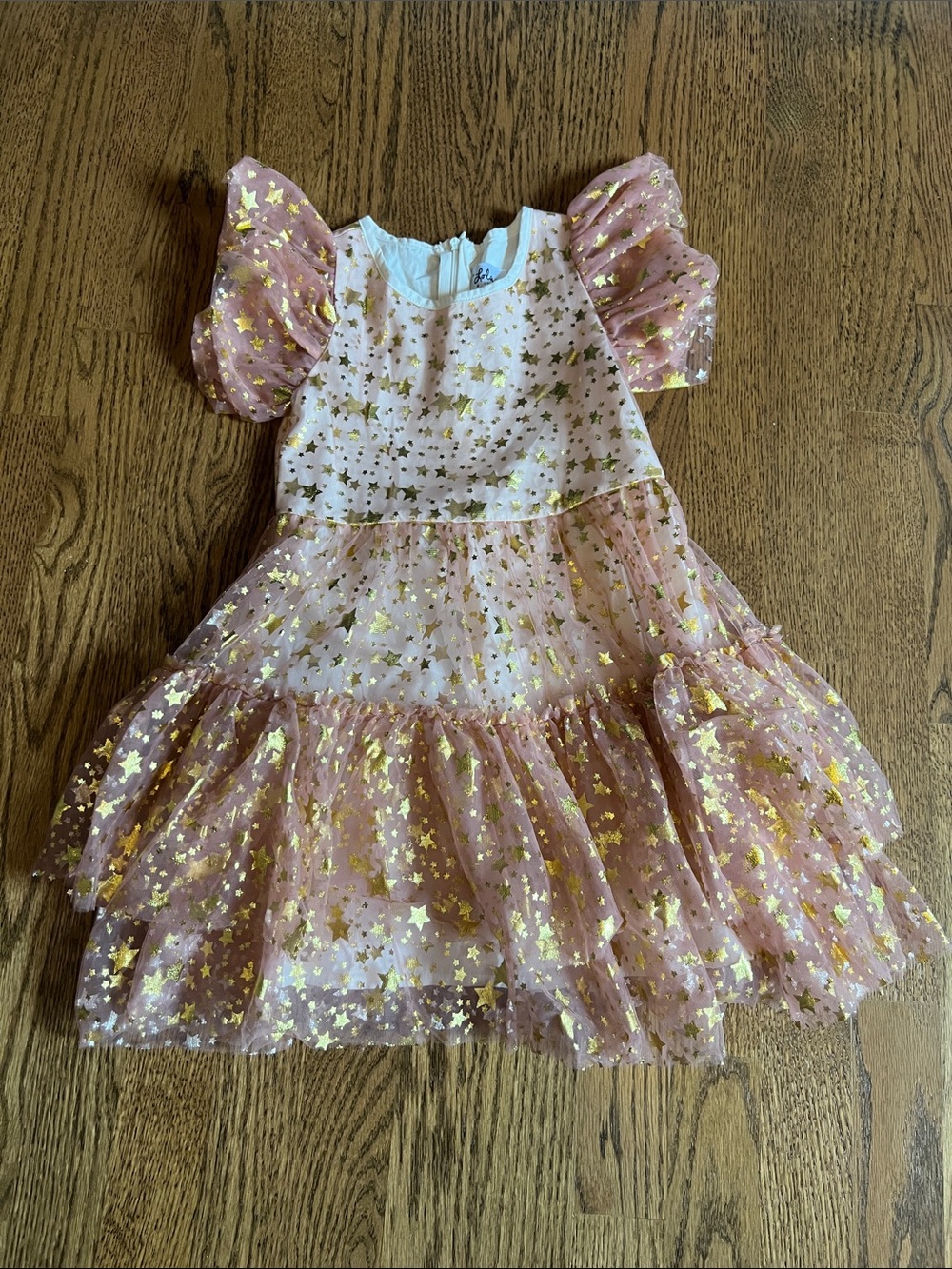 Lola and the boys Pink Tulle Star Party Dress with Gold Foil Stars